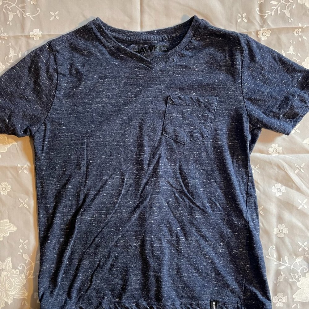 TONY Hawk Short Sleeve Skateboard T Shirt V Neck Blue/Black Kids Medium (8-10)